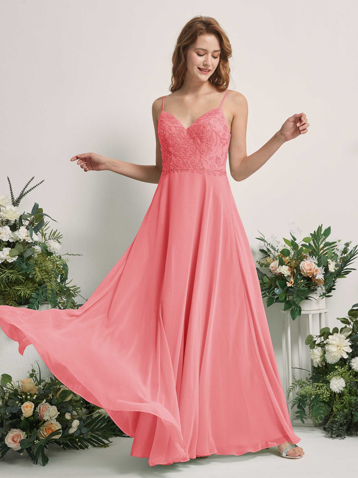 Carlyna Robe trapèze Col V Bretelles spaghetti Longueur ras du sol Demoiselle d&