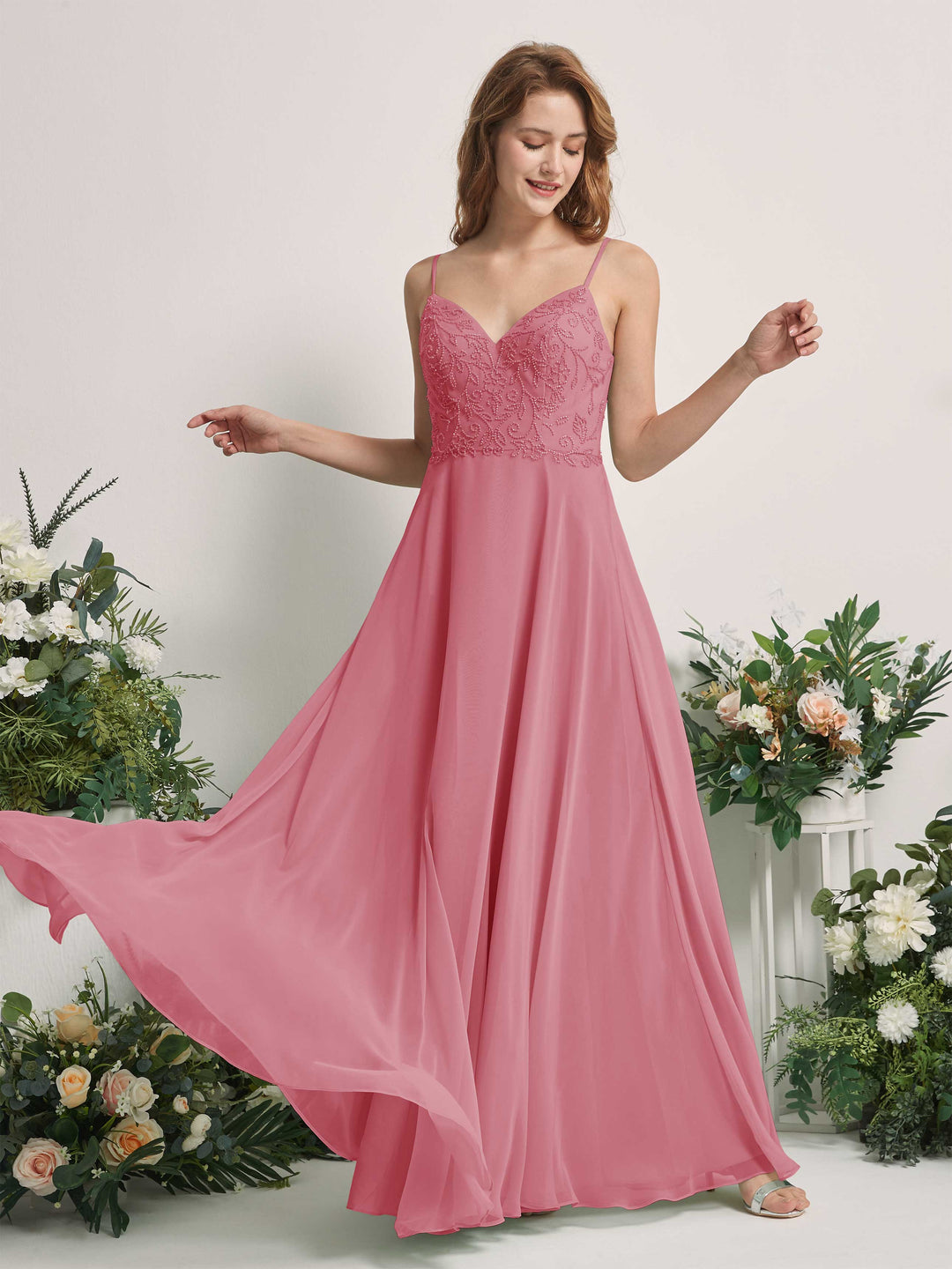 Carlyna Robe trapèze Col V Bretelles spaghetti Longueur ras du sol Demoiselle d&