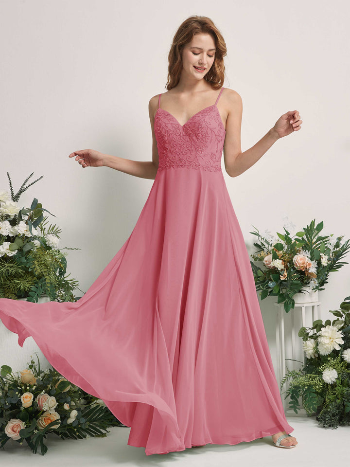 Carlyna Robe trapèze Col V Bretelles spaghetti Longueur ras du sol Demoiselle d&
