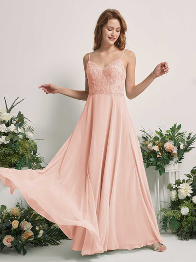 Carlyna Robe trapèze Col V Bretelles spaghetti Longueur ras du sol Demoiselle d'honneur Rose Perle #couleur_rose-perle
