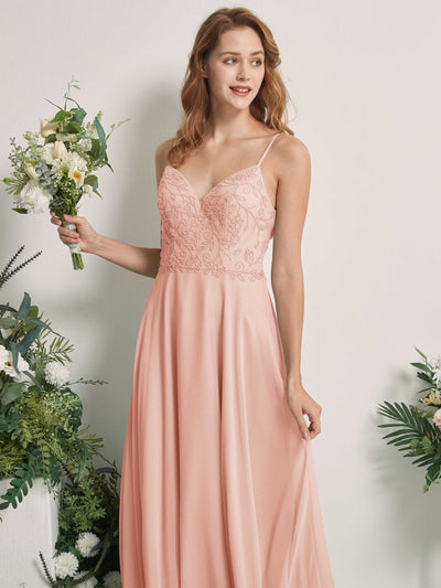 Carlyna Robe trapèze Col V Bretelles spaghetti Longueur ras du sol Demoiselle d'honneur Rose Perle #couleur_rose-perle