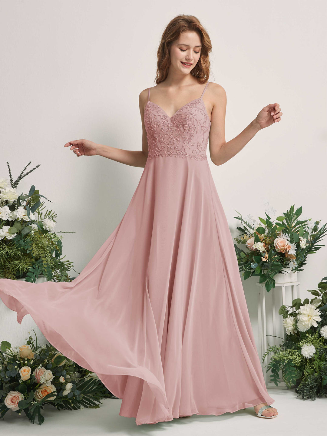 Carlyna Robe trapèze Col V Bretelles spaghetti Longueur ras du sol Demoiselle d&