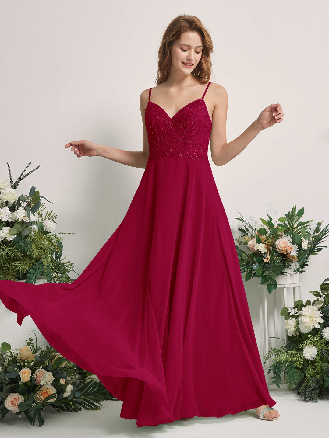 Carlyna Robe trapèze Col V Bretelles spaghetti Longueur ras du sol Demoiselle d&