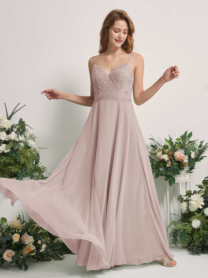 Carlyna Robe trapèze Col V Bretelles spaghetti Longueur ras du sol Demoiselle d&