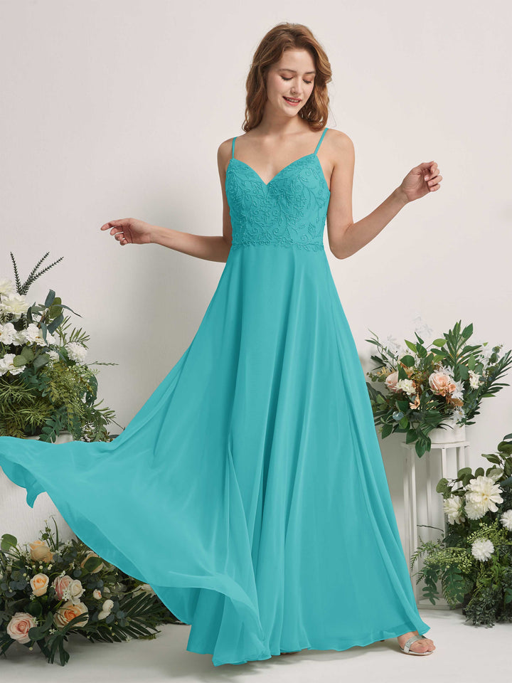 Carlyna Robe trapèze Col V Bretelles spaghetti Longueur ras du sol Demoiselle d&