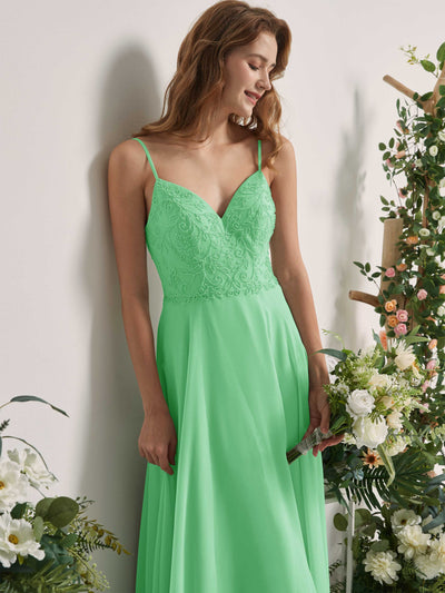 Carlyna Robe trapèze Col V Bretelles spaghetti Longueur ras du sol Demoiselle d'honneur Vert Menthe #couleur_vert-menthe