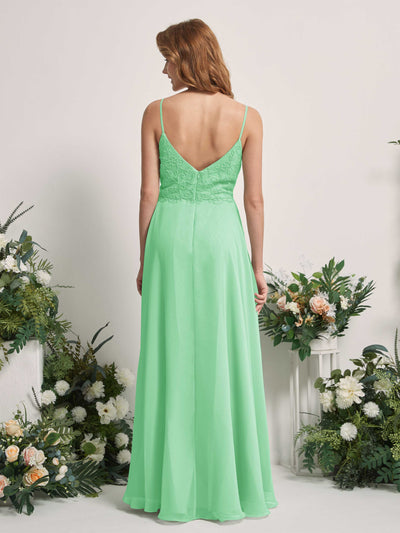 Carlyna Robe trapèze Col V Bretelles spaghetti Longueur ras du sol Demoiselle d'honneur Vert Menthe #couleur_vert-menthe