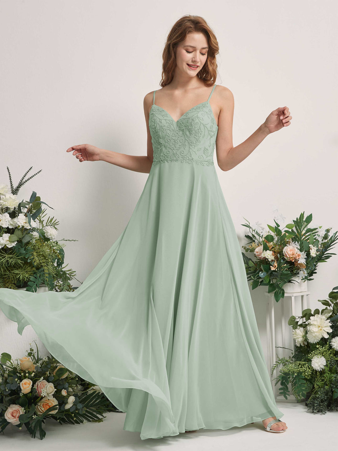 Carlyna Robe trapèze Col V Bretelles spaghetti Longueur ras du sol Demoiselle d&