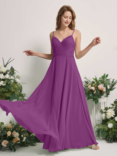 Carlyna Robe trapèze Col V Bretelles spaghetti Longueur ras du sol Demoiselle d'honneur Violet #couleur_violet