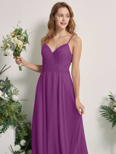 Carlyna Robe trapèze Col V Bretelles spaghetti Longueur ras du sol Demoiselle d'honneur Violet #couleur_violet