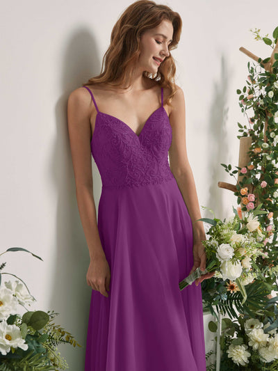 Carlyna Robe trapèze Col V Bretelles spaghetti Longueur ras du sol Demoiselle d'honneur Violet #couleur_violet