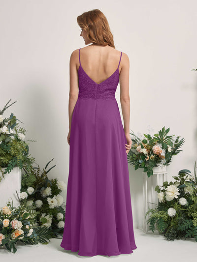 Carlyna Robe trapèze Col V Bretelles spaghetti Longueur ras du sol Demoiselle d'honneur Violet #couleur_violet
