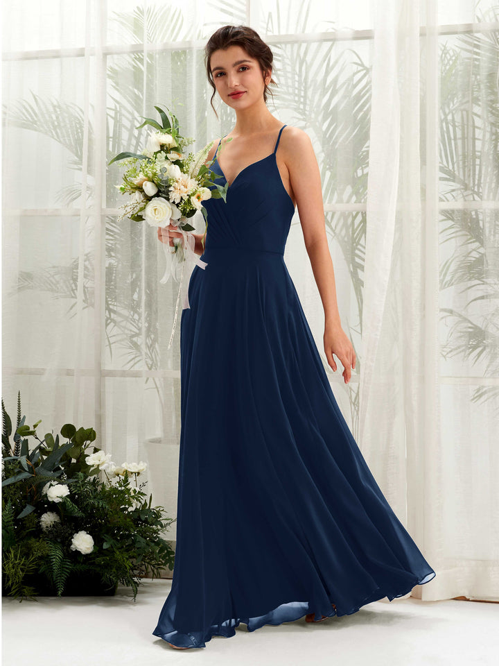 Carlyna Robe trapèze col V bretelles spaghetti longueur ras du sol robe de demoiselle d&