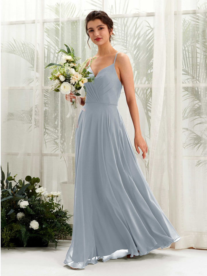 Carlyna Robe trapèze col V bretelles spaghetti longueur ras du sol robe de demoiselle d&