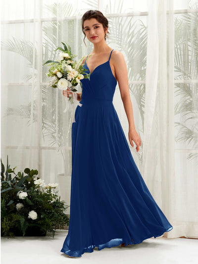 Carlyna Robe trapèze col V bretelles spaghetti longueur ras du sol robe de demoiselle d'honneur Bleu Roi #couleur_bleu-roi