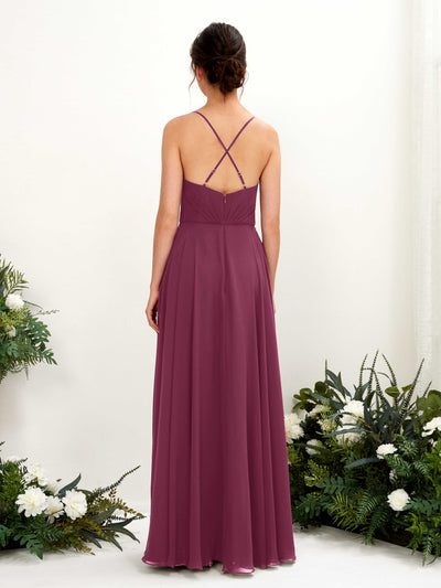 Carlyna Robe trapèze col V bretelles spaghetti longueur ras du sol robe de demoiselle d'honneur Chianti #couleur_chianti