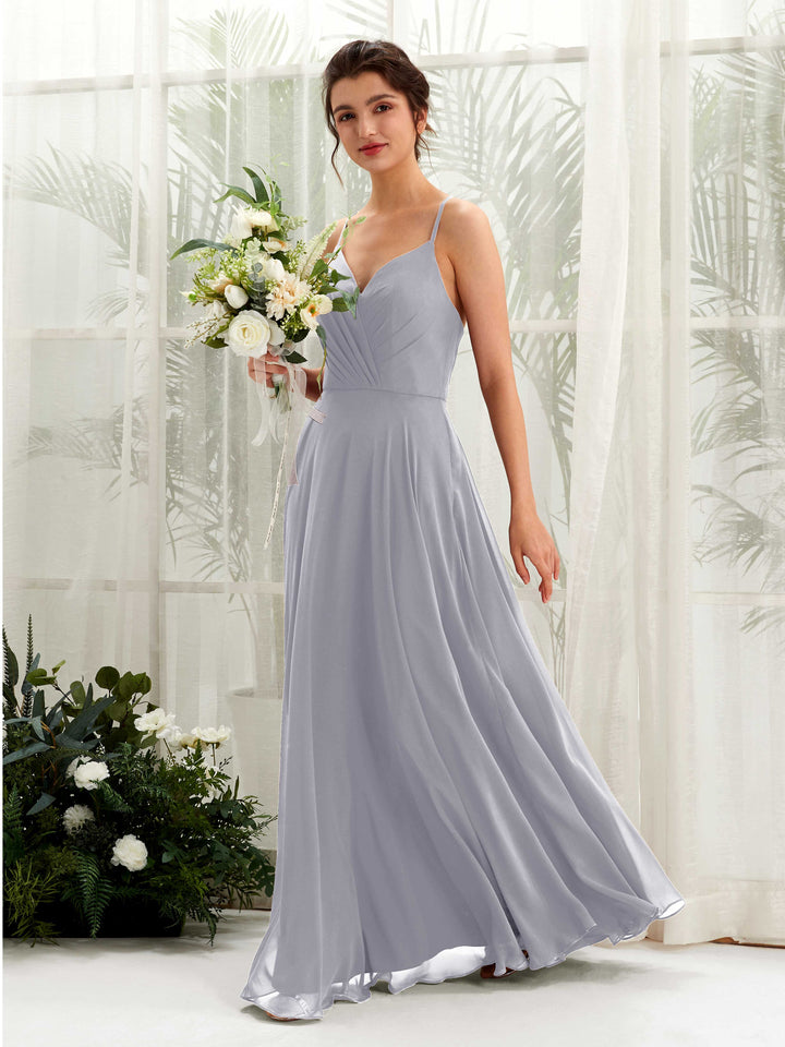 Carlyna Robe trapèze col V bretelles spaghetti longueur ras du sol robe de demoiselle d&