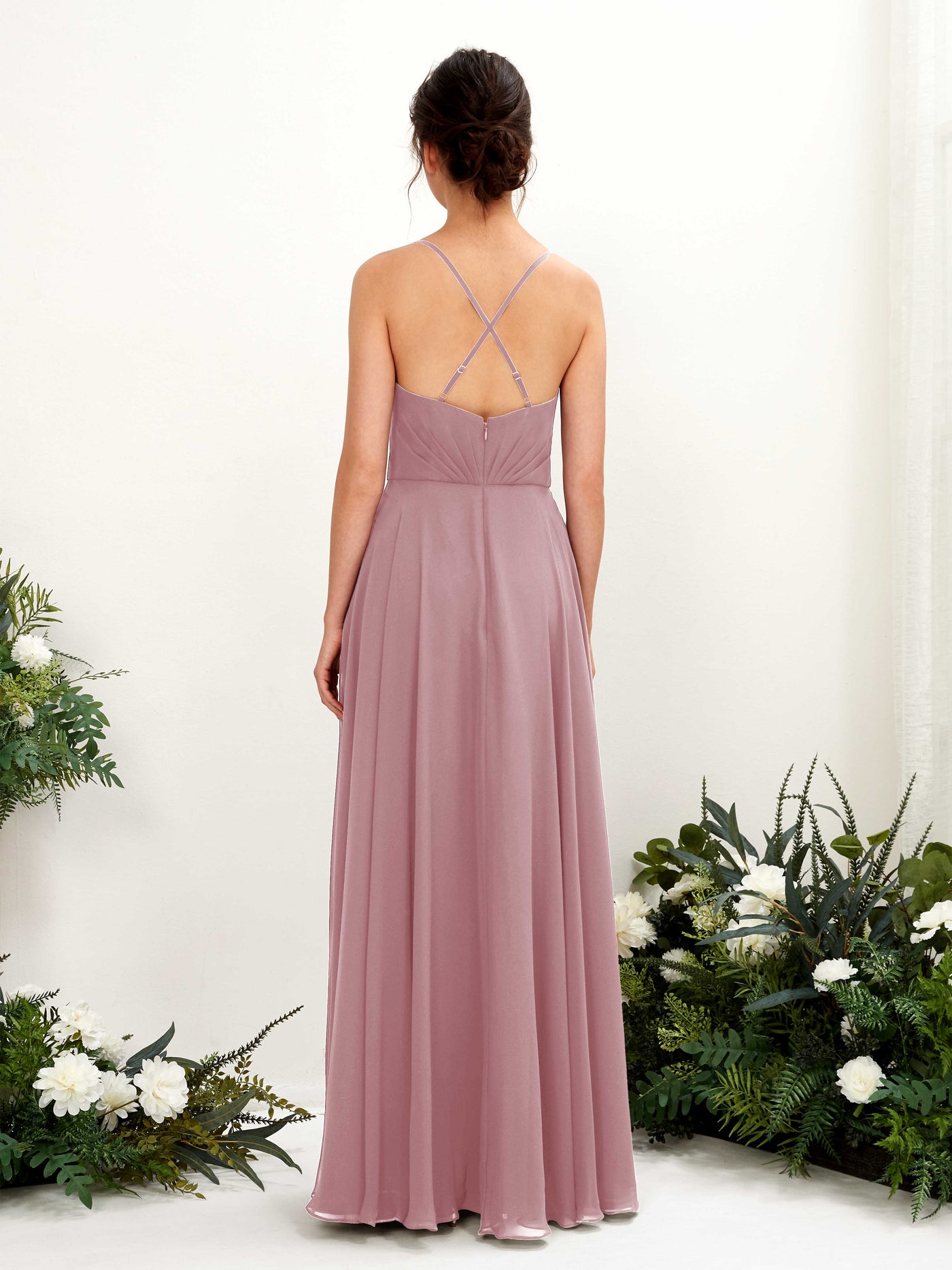 Carlyna Robe trapèze col V bretelles spaghetti longueur ras du sol robe de demoiselle d'honneur Mauve Vintage #couleur_mauve-vintage