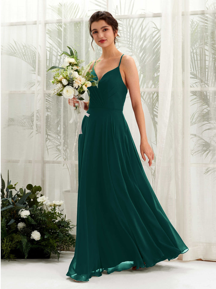 Carlyna Robe trapèze col V bretelles spaghetti longueur ras du sol robe de demoiselle d&