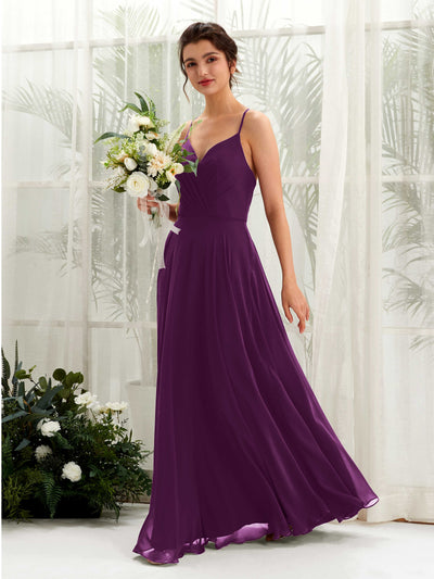 Carlyna Robe trapèze col V bretelles spaghetti longueur ras du sol robe de demoiselle d'honneur Pourpre #couleur_pourpre