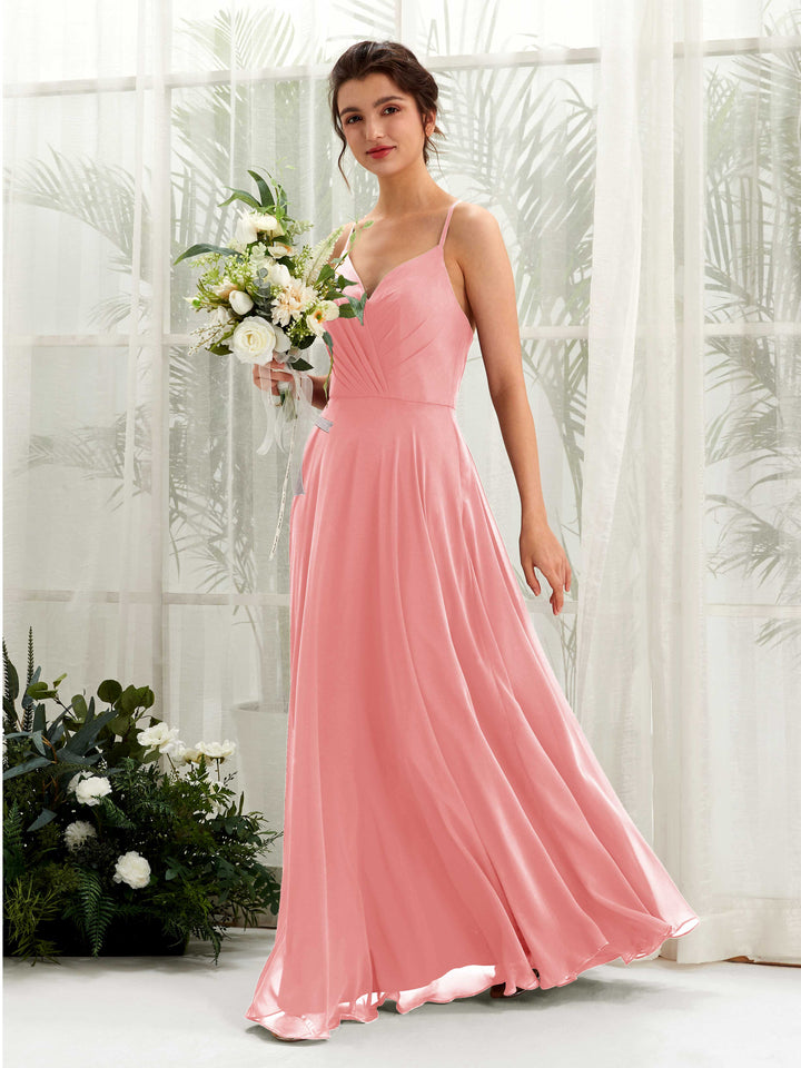Carlyna Robe trapèze col V bretelles spaghetti longueur ras du sol robe de demoiselle d&