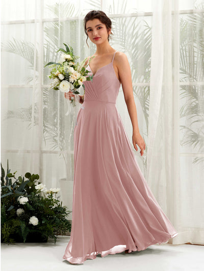 Carlyna Robe trapèze col V bretelles spaghetti longueur ras du sol robe de demoiselle d'honneur Rose Poussiéreux #couleur_rose-poussi-reux