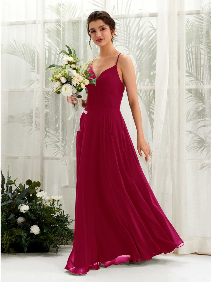 Carlyna Robe trapèze col V bretelles spaghetti longueur ras du sol robe de demoiselle d&