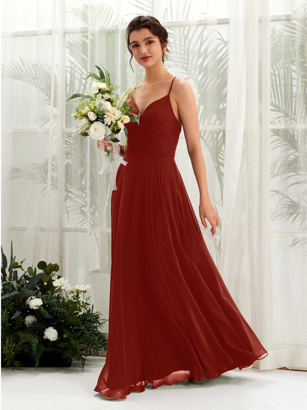 Carlyna Robe trapèze col V bretelles spaghetti longueur ras du sol robe de demoiselle d&