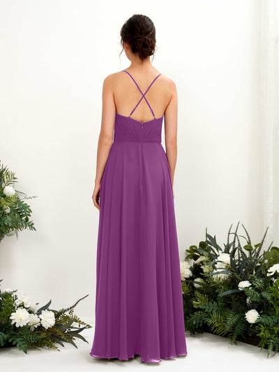 Carlyna Robe trapèze col V bretelles spaghetti longueur ras du sol robe de demoiselle d'honneur Violet #couleur_violet