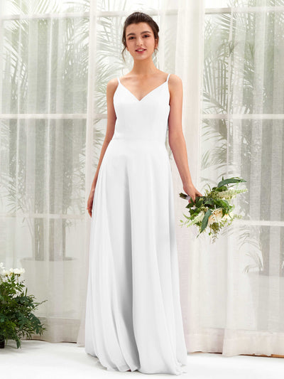 Carlyna Robe trapèze col V bretelles spaghetti robe demoiselle d'honneur Blanc #couleur_blanc