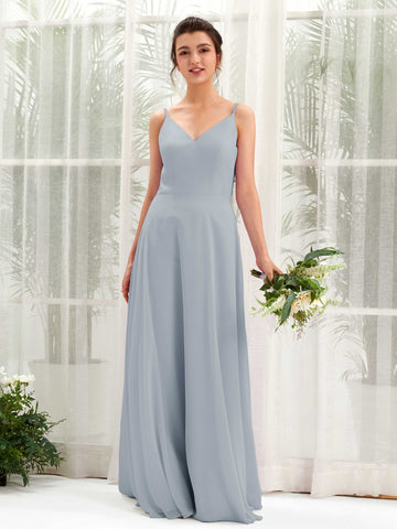 Carlyna Robe trapèze col V bretelles spaghetti robe demoiselle d'honneur Bleu Poussiéreux Amélioré #couleur_bleu-poussi-reux-am-lior