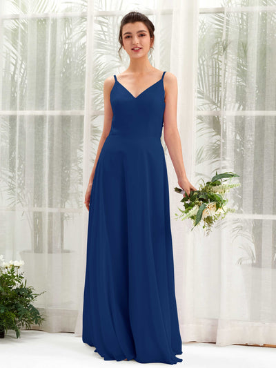 Carlyna Robe trapèze col V bretelles spaghetti robe demoiselle d'honneur Bleu Roi #couleur_bleu-roi