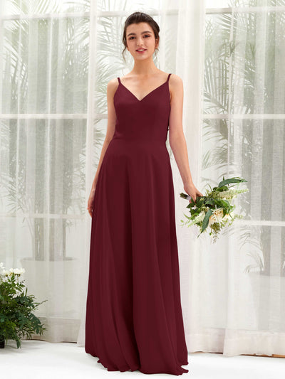 Carlyna Robe trapèze col V bretelles spaghetti robe demoiselle d'honneur Bordeaux #couleur_bordeaux
