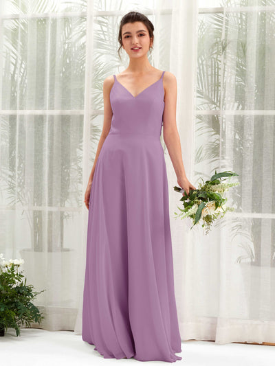 Carlyna Robe trapèze col V bretelles spaghetti robe demoiselle d'honneur Brume Orchidée #couleur_brume-orchid-e