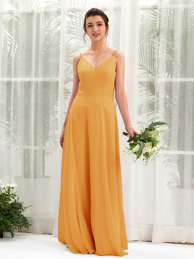 Carlyna Robe trapèze col V bretelles spaghetti robe demoiselle d'honneur Mangue #couleur_mangue