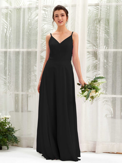 Carlyna Robe trapèze col V bretelles spaghetti robe demoiselle d'honneur Noir #couleur_noir
