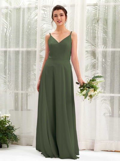 Carlyna Robe trapèze col V bretelles spaghetti robe demoiselle d'honneur Olive Martini #couleur_olive-martini