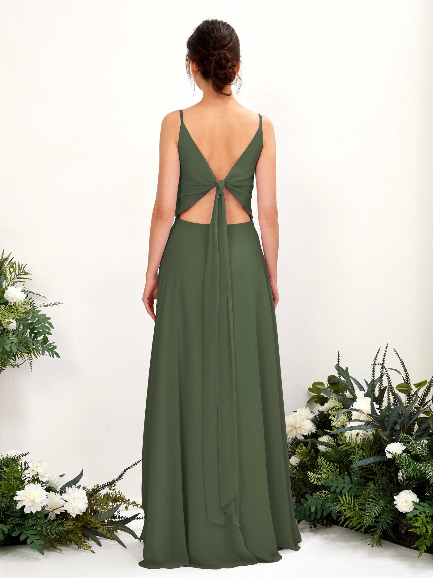 Carlyna Robe trapèze col V bretelles spaghetti robe demoiselle d'honneur Olive Martini #couleur_olive-martini
