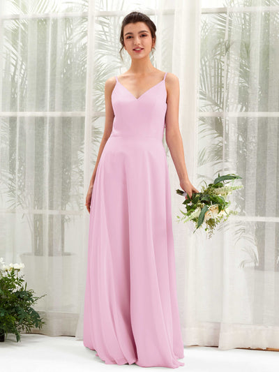 Carlyna Robe trapèze col V bretelles spaghetti robe demoiselle d'honneur Rose Bonbon #couleur_rose-bonbon