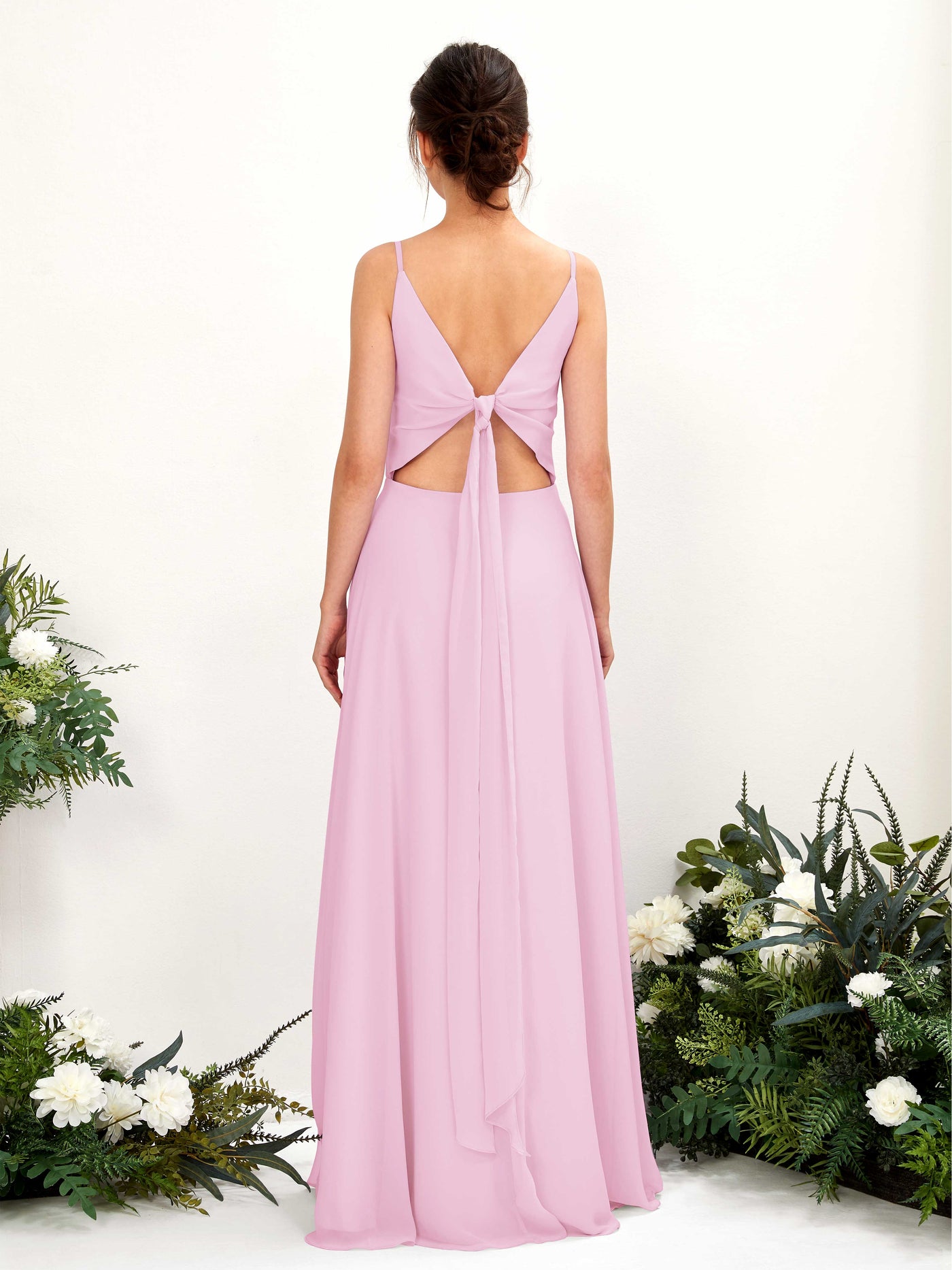 Carlyna Robe trapèze col V bretelles spaghetti robe demoiselle d'honneur Rose Bonbon #couleur_rose-bonbon