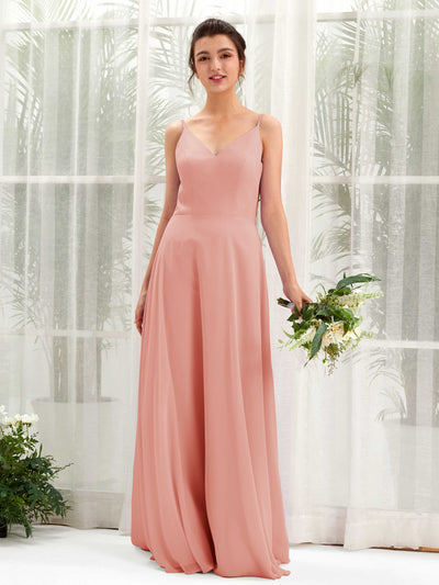 Carlyna Robe trapèze col V bretelles spaghetti robe demoiselle d'honneur Rose Champagne #couleur_rose-champagne