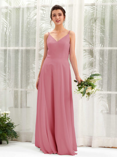 Carlyna Robe trapèze col V bretelles spaghetti robe demoiselle d'honneur Rose Du Désert #couleur_rose-du-d-sert