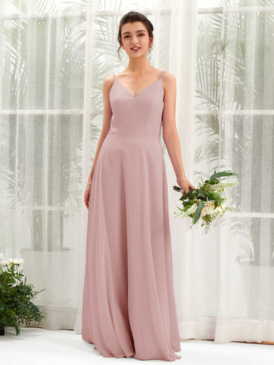 Carlyna Robe trapèze col V bretelles spaghetti robe demoiselle d'honneur Rose Poussiéreux #couleur_rose-poussi-reux