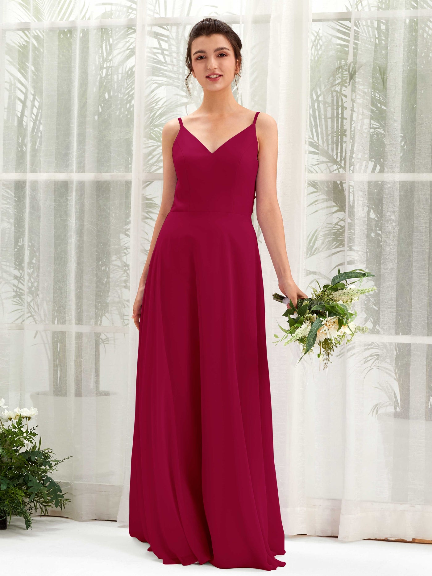 Carlyna Robe trapèze col V bretelles spaghetti robe demoiselle d'honneur Rouge Bouffon #couleur_rouge-bouffon