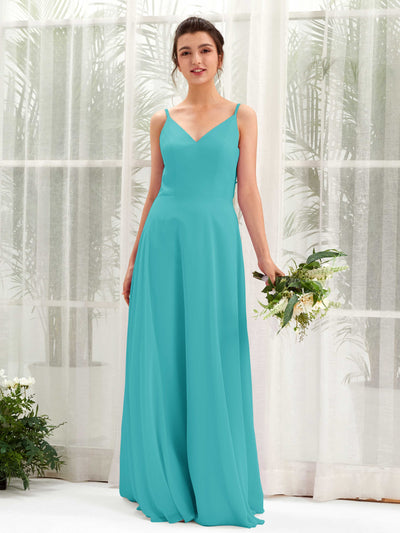 Carlyna Robe trapèze col V bretelles spaghetti robe demoiselle d'honneur Turquoise #couleur_turquoise