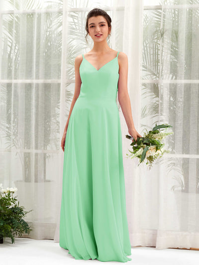 Carlyna Robe trapèze col V bretelles spaghetti robe demoiselle d'honneur Vert Menthe #couleur_vert-menthe