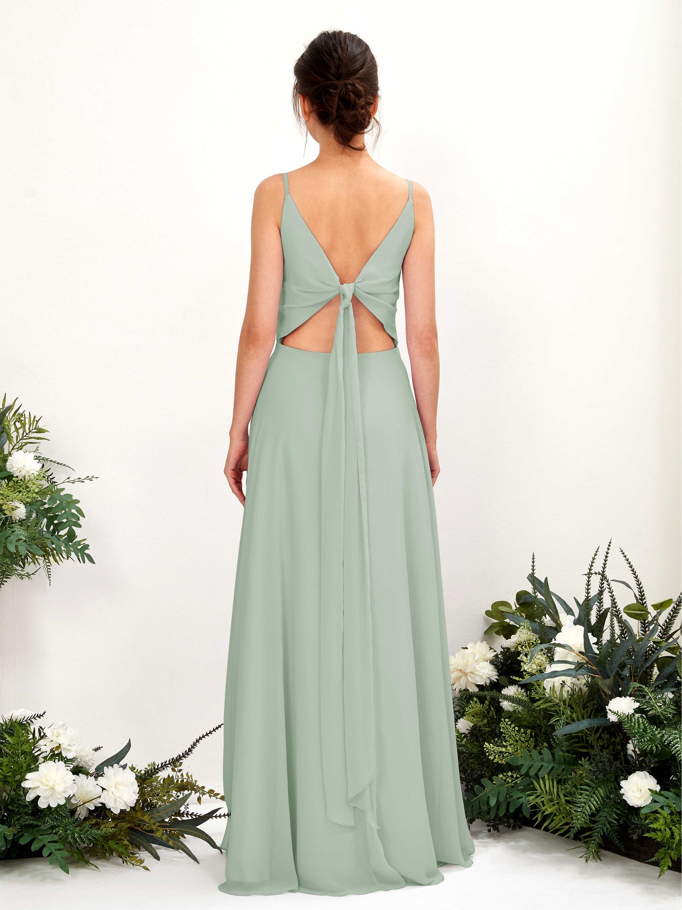 Carlyna Robe trapèze col V bretelles spaghetti robe demoiselle d'honneur Vert Sauge Foncé #couleur_vert-sauge-fonc