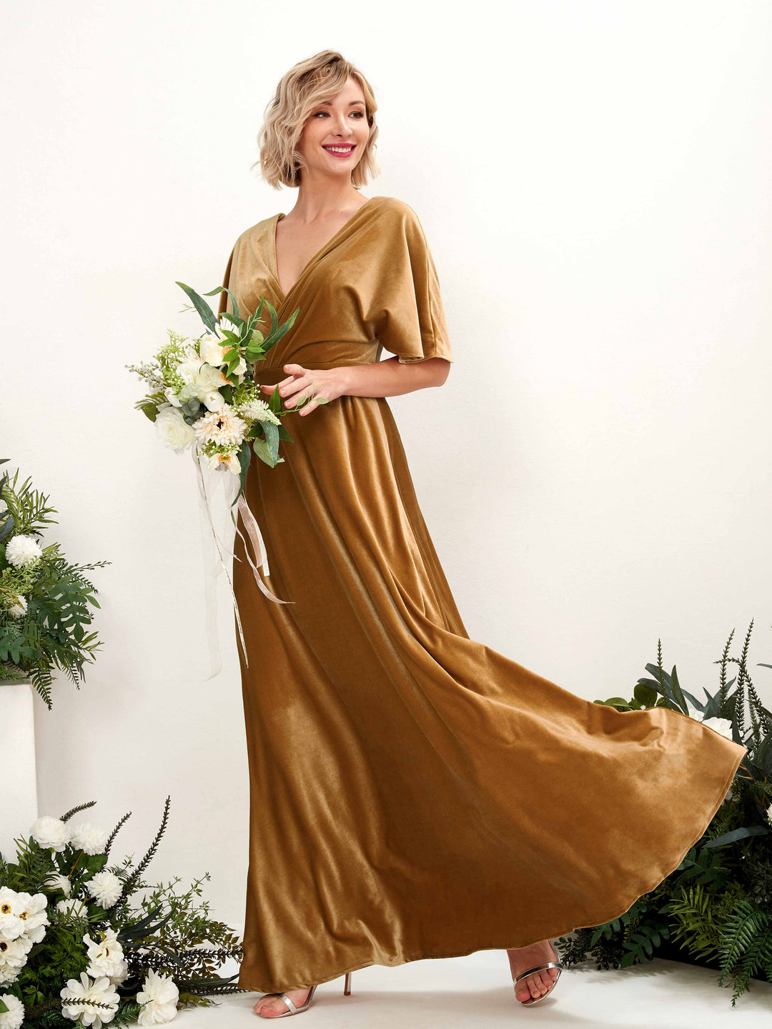 Carlyna Robe Trapèze Col V Encolure Croisée Longueur Ras du Sol Robes de Demoiselle d&