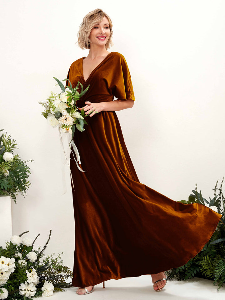 Carlyna Robe Trapèze Col V Encolure Croisée Longueur Ras du Sol Robes de Demoiselle d&