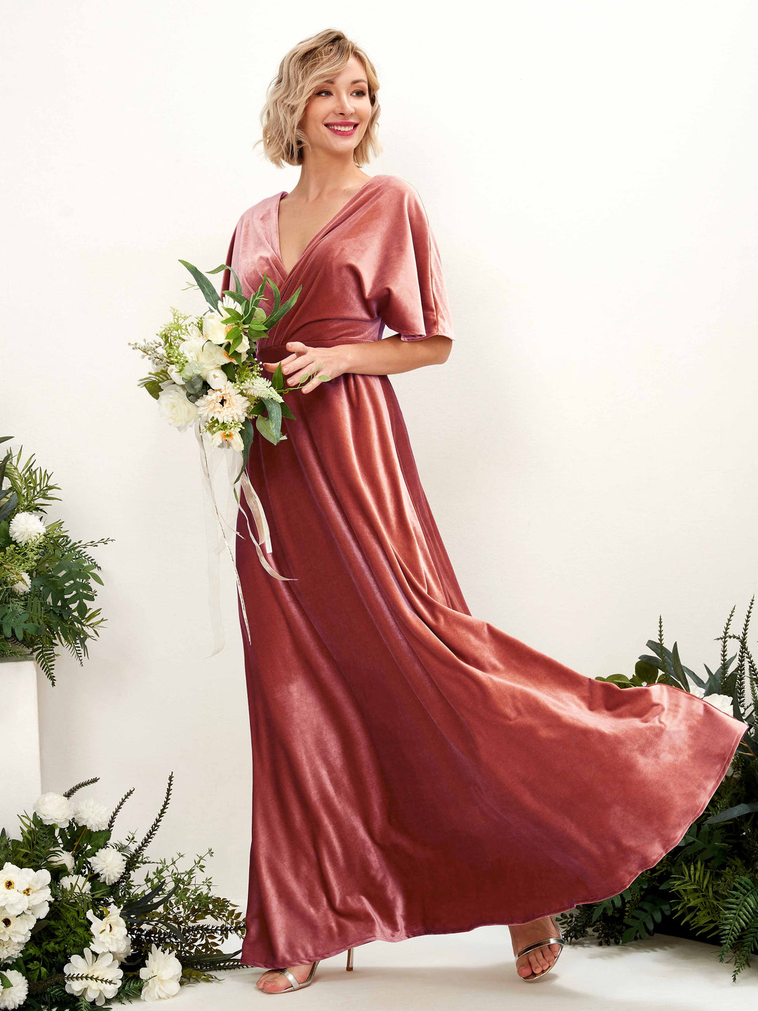 Carlyna Robe Trapèze Col V Encolure Croisée Longueur Ras du Sol Robes de Demoiselle d&